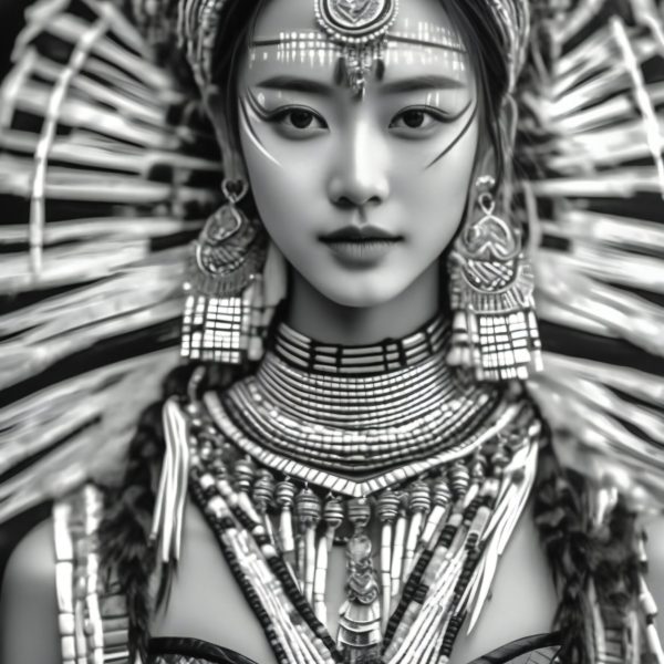 black-white-portrait-beautiful-asian-woman-with-headdress